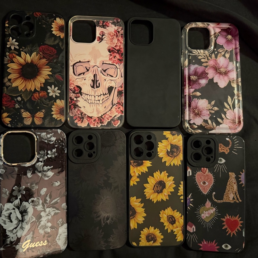 Guess Sunflower and Floral Skull iPhone 12 Pro Max Cases - Black, Yellow, Pink